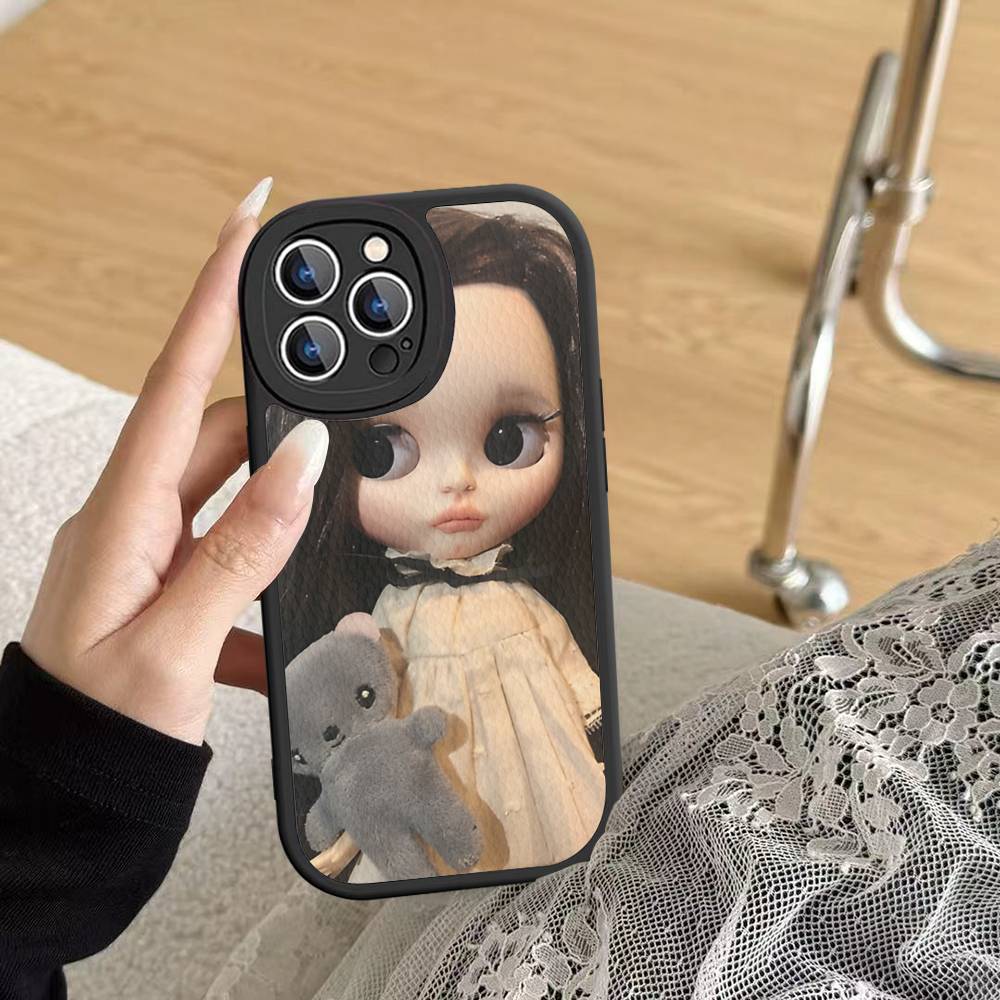 Dark Cute Girl Doll Art Phone Case For IPhone 16 15 14 13 Pro Max 11 12 Plus Leather Silicone Cover
