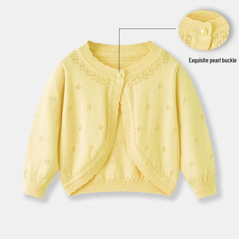 2026 Girls  Spring/Summer Hollow Knit Shawl Cardigan - Sun Protection & Air Conditioning 90cm жёлтый