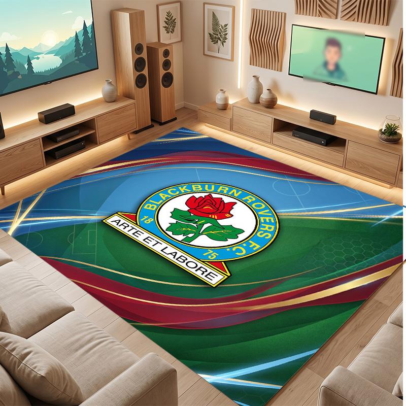 Blackburn Rovers Football Print Crystal Velvet Rug, Comfortable Water Absorbent Non Slip Indoor Floor Carpet