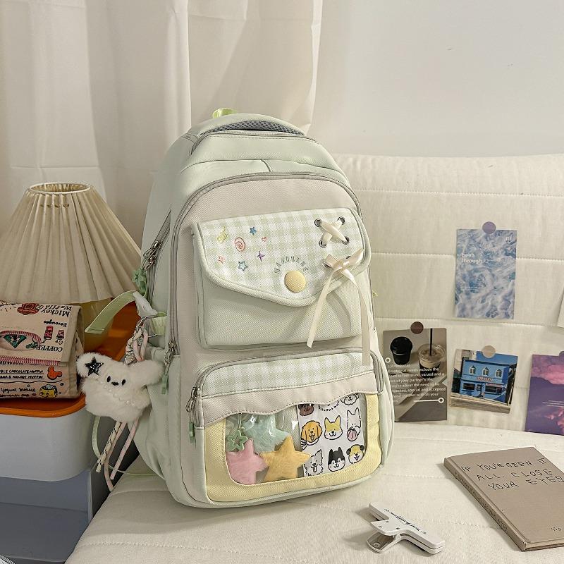 Japanese two-dimensional transparent pain bag, high-value ins college style plaid middle school student multi-compartment backpack