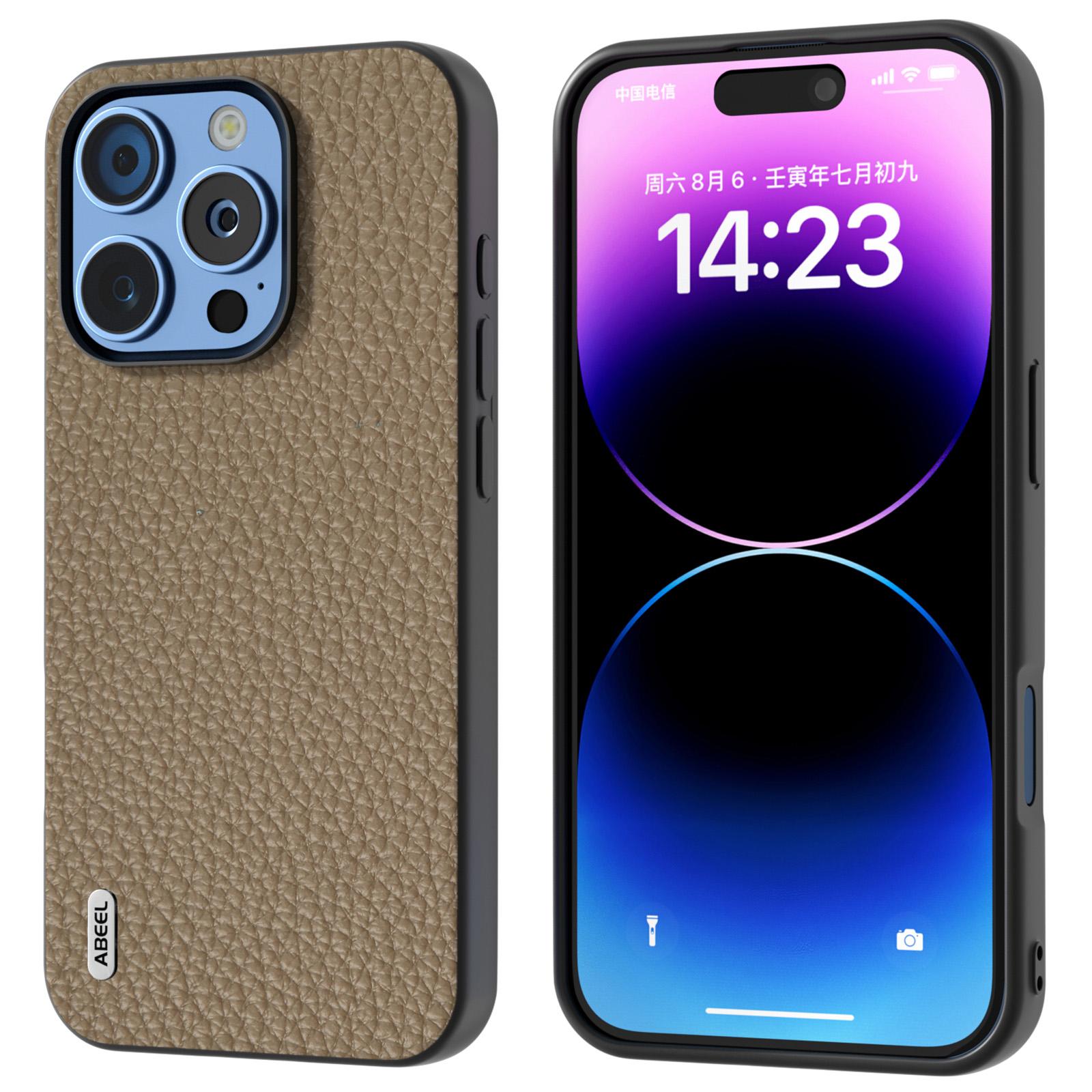 ABEEL For iPhone 16 Pro Max Case TPU+Genuine Cow Leather Protective Phone Cover D