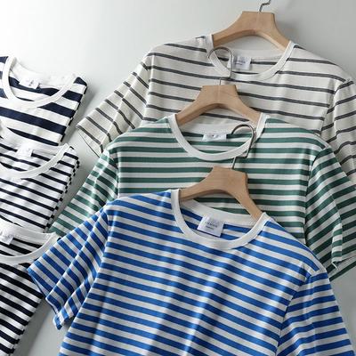 Export Tail Order T-Shirt Men's Short Sleeve Cut Label Navy-Striped Shirt Summer Stripes Original Order Cattle Goods Daily Order Half Sleeve Tops