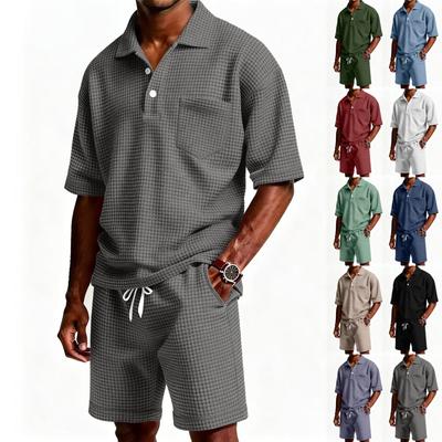 Conjunto de Camisa Havaiana de Botão e Shorts de Verão Masculino