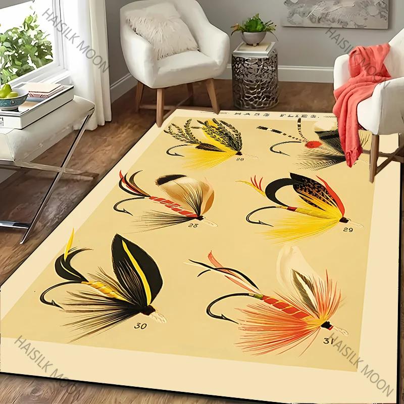 3D HD Fish Bait Pattern Carpet Bedroom Floor Living Room Office Mat, Durable Machine Washable Rug Non-slip Exquisite Home Decor