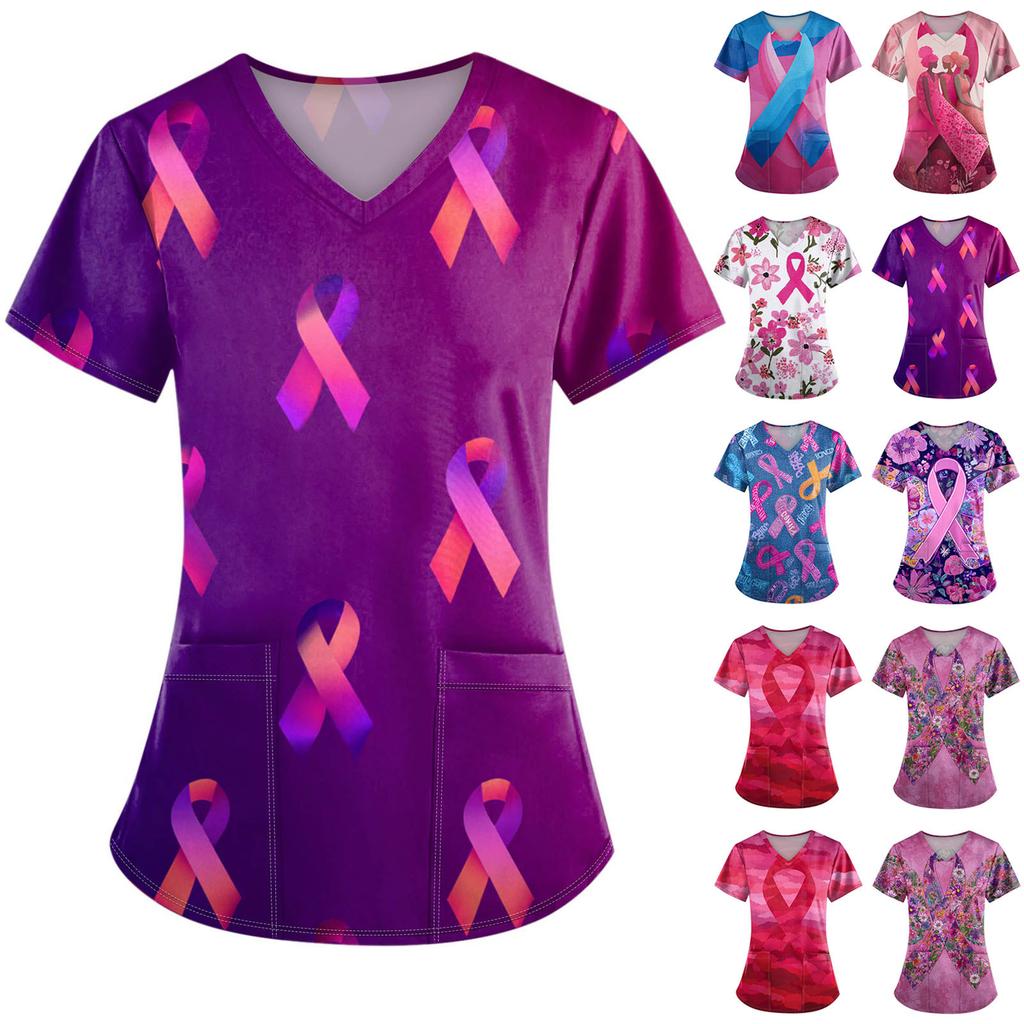 Dámská móda Overal s V výstřihem a krátkým rukávem s kapsami Potištěné topy Oblečení