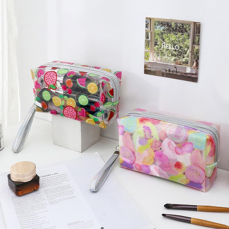 Storage Organizer Pvc Transparent Wash Bags Fruit Printed Cosmetic Pouch Large Travel Cosmetics Storage Makeup Accessory