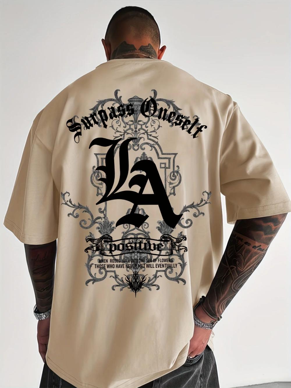 

The 2026 Summer New Men s T-shirt with A Casual LA Pattern Printed Polyester Round Neck and Short Sleeve XXXL чорний
