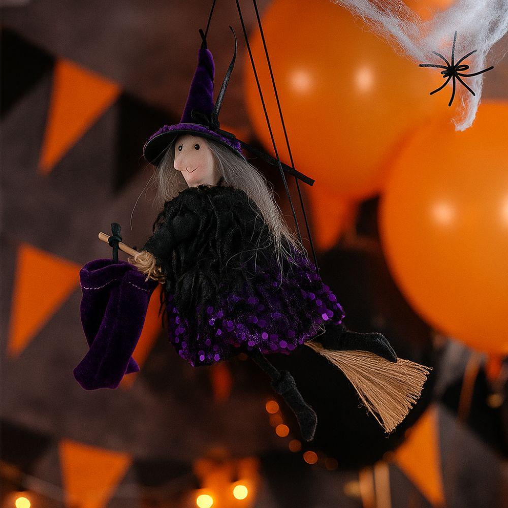 Witch Hat Broomstick Witch Ornament Gothic Broomstick Girl Doll Ghost Witch Pendant  Indoor Decor