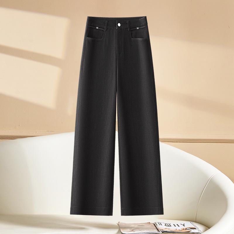 

Женские брюки с высокой посадкой и широкими штанинами с отделкой под деним - Приталенные, Свободные, Стиль Весна/Лето 2025 29 чёрный