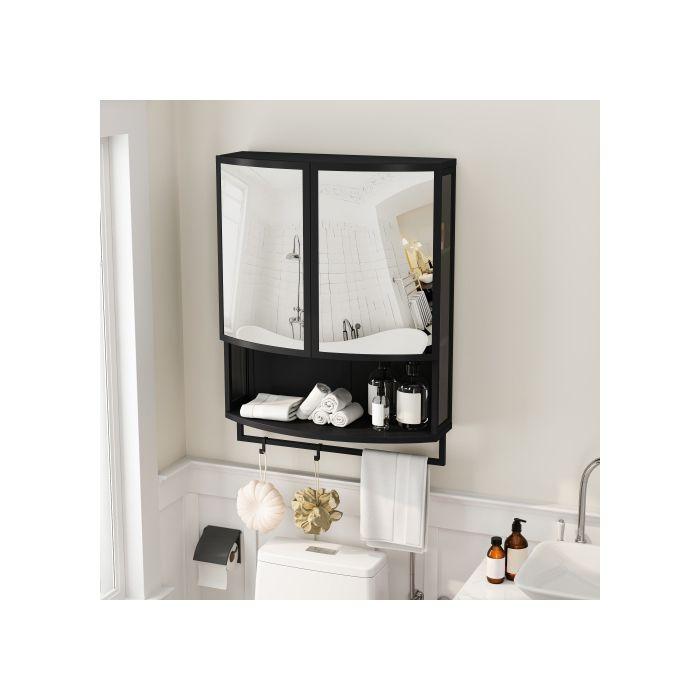 Modern Display Cabinet - MUVOE - 60 Cm - Double Curved Door - Black - Two-Tier Storage