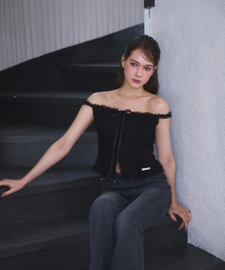 ROSEFRANTZ Lace Off Shoulder Sleeveless [Black]