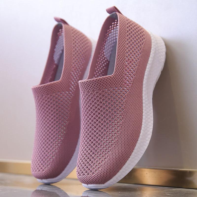 Knitted women's shoes summer hollow mesh mother shoes one pedal shallow mouth flat shoes non-slip lazy shoes