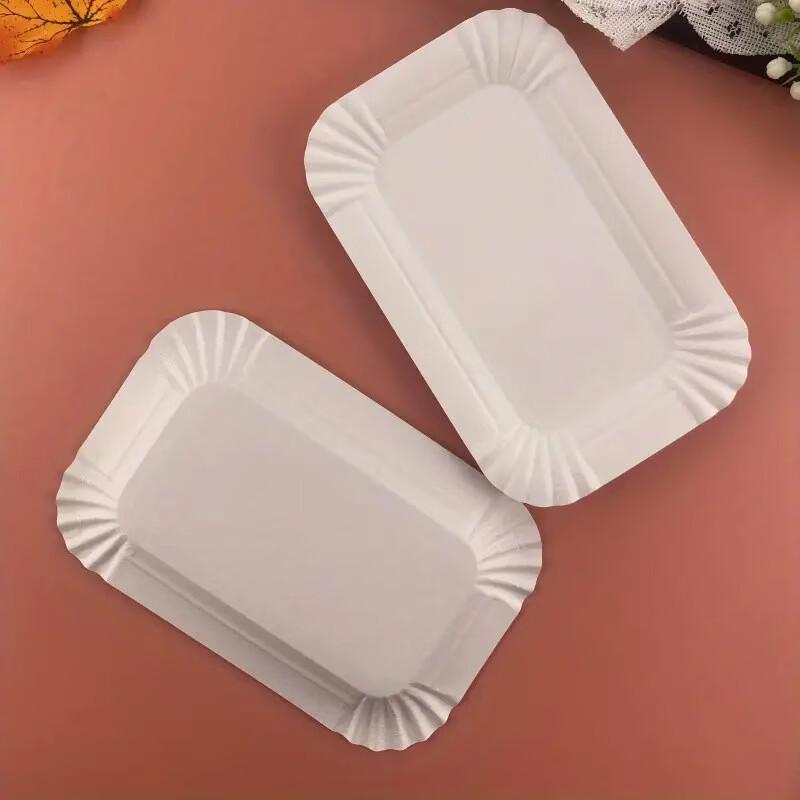 OIMG Disposable White Rectangular Bamboo Paper Plates