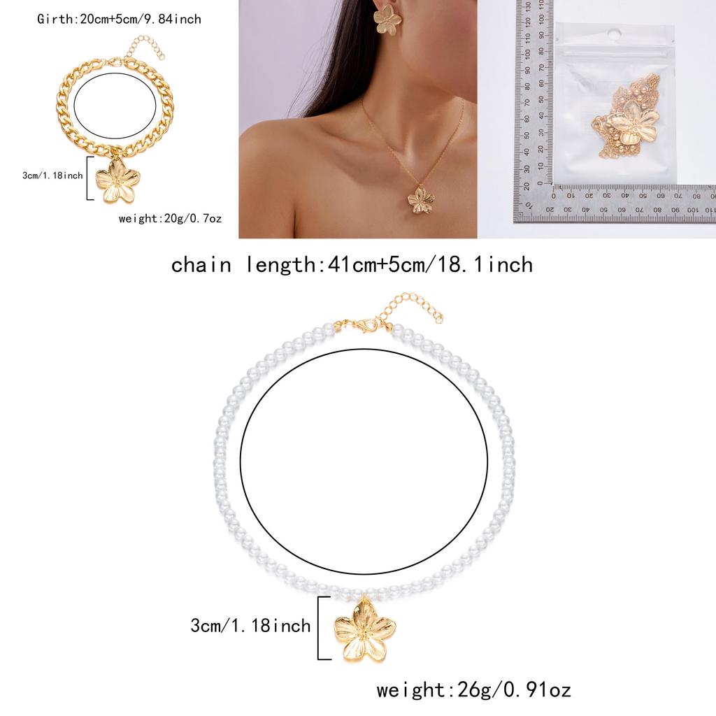 Floral Metal Pendant Necklace With Alloy Charm For Women Fashion Jewelry Set