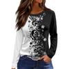 Dames casual T-shirt met split aan de zoom, ronde hals, lange mouwen en losse print.