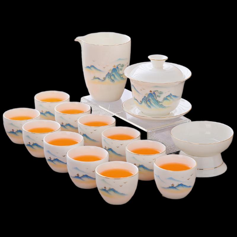 Woding Ceramic Suet Jade White Porcelain Kung Fu Tea Set