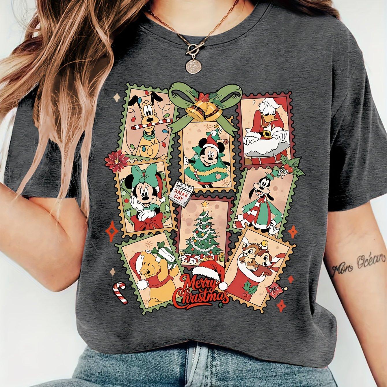 Womens Vintage Mickey Minnie Mouse Goofy Donald Duck Christmas TShirt Comfortable Breathable and Soft Cotton S