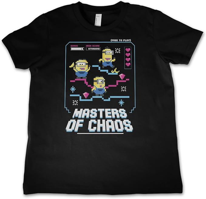 MINIONS Offizielles Lizenzprodukt Masters of Chaos Kinder T-Shirt (Schwarz), 12 Years 120