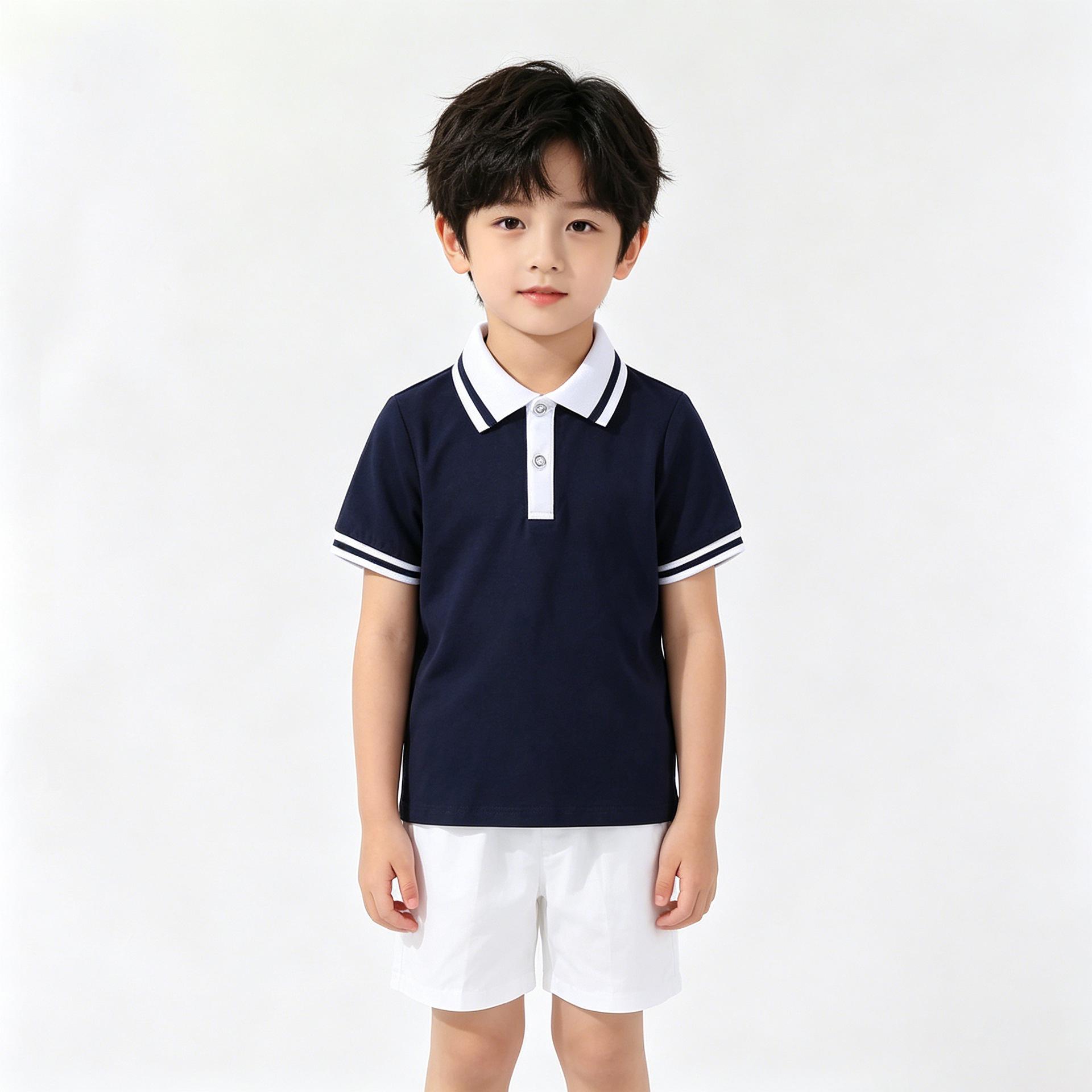 British Style Cotton Polo Shirt Set - Summer Uniform for Boys & Girls 120cm