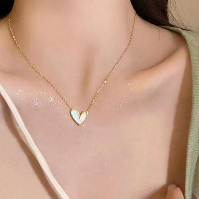 Ins Shell Love Heart Pendant Necklace Simple Gold Color Clavicle Chain Necklace For Women  Women Jewelry Gift