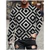 T Shirts for Man Geometric Block 3D Print Autumn Long Sleeve T-Shirt Pullover Casual Male Tops Street Lightweight Men's Clothes
