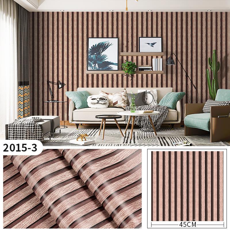 45cm*10m Self-Adhesive PVC Waterproof Peel & Stick 3D Striped Panels Wood Grain Wallpaper Furniture Accent Walls & Home Renovation Decor