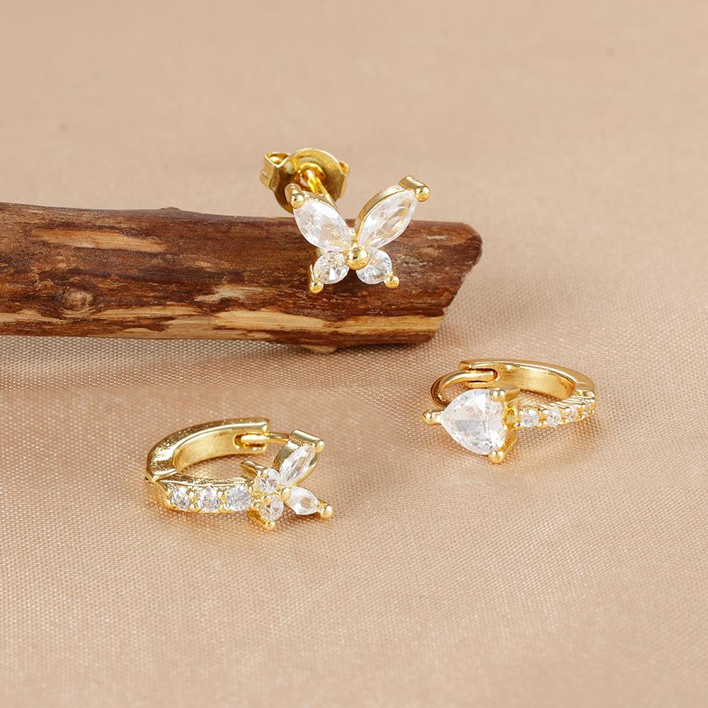 3Piece Stainless Steel Huggie Minimal Butterfly Hoop Earrings Little Cubic Zirconia Heart Cartilage Earrings Piercing Jewelry