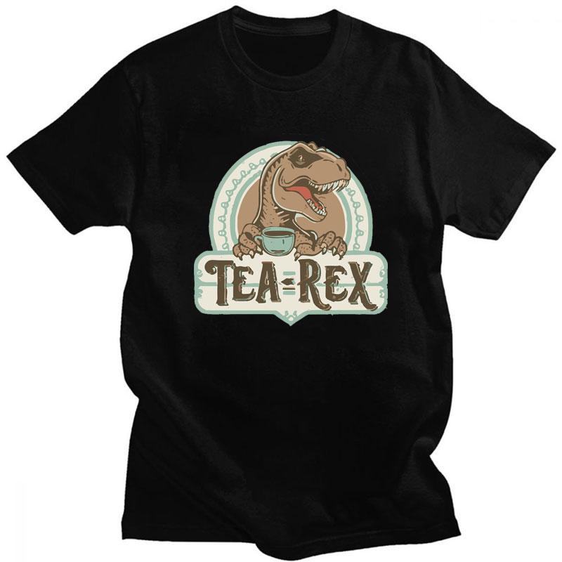 Funny Tea Rex T-Rex Dino Men T Shirt Coffee Hot Drink Cartoon Kawaii Humor Women Graphic Tshirts Casual Anime cotton Top gothic