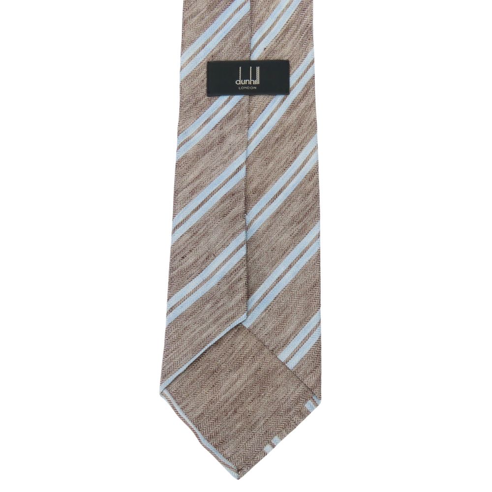 Used Dunhill Tie Herringbone Linen/silk Gurege Light Blue Regimental