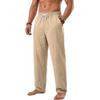 Men's Casual Linen Drawstring Waist Pants Straight Leg Long Trousers for Beachwear and Leisure Four Seasons Suitable