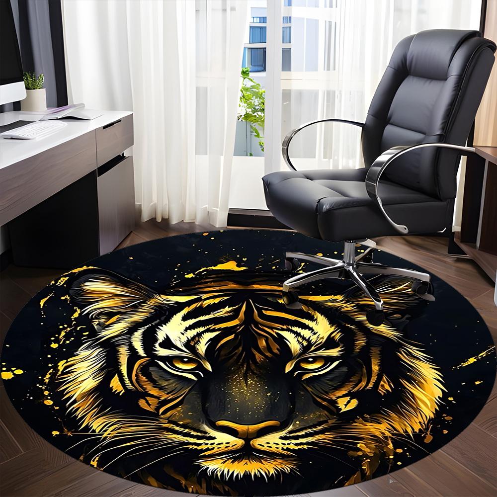1pc Tiger Face Chair Carpet for Office, Round Non Slip Durable Large Size Office Carpet, Suitable for Office