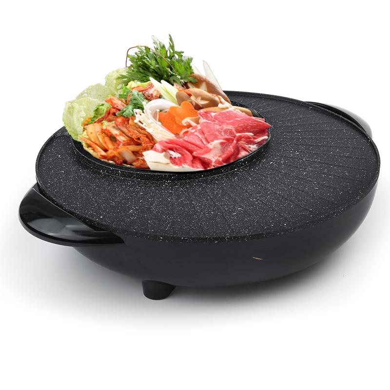 220V 2-In-1 5 Temperature Chafing Dish Non-Stick Pan Portable Electric Grill Hot Pot Oven Adjustments Home BBQ Smokeless Grill