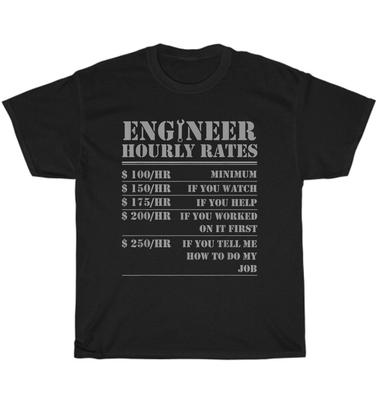 Camiseta Unisex Divertida para Ingeniero Tasa por Hora Ingeniería Mecánica Civil Regalo