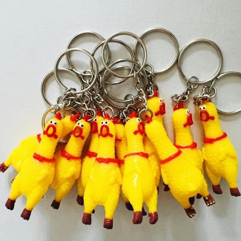 Mini Rubber Squeeze Screaming Chicken Toy Pendant Keychain Yellow Shrilling Chicken Voice Keyring Creative Gift for Kids Friends