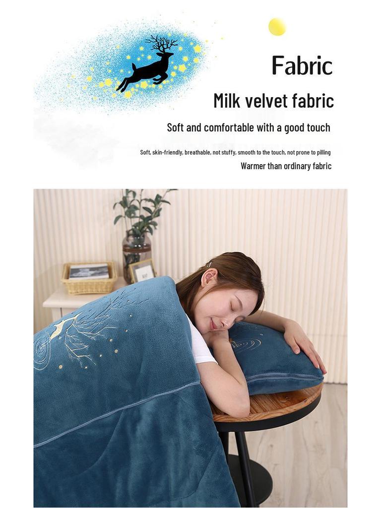 Dual-Use Pillow & Blanket: Crystal Velvet Embroidered Cushion for Car & Office Naps