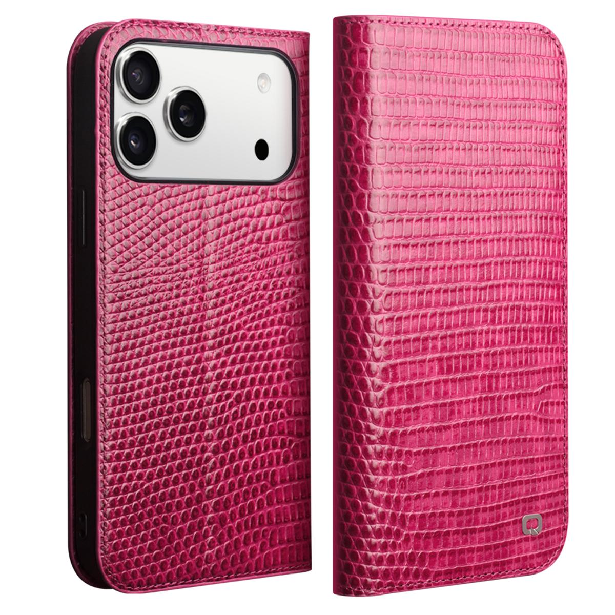 QIALINO For iPhone 17 Pro Wallet Case Crocodile Texture Genuine Cow Leather Anti-Drop Phone Cover A