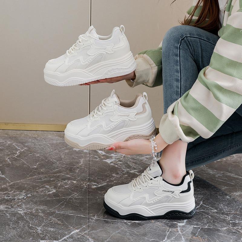 Inner height increase, spring little white shoes new female students thick-soled height increase sports board shoes casual