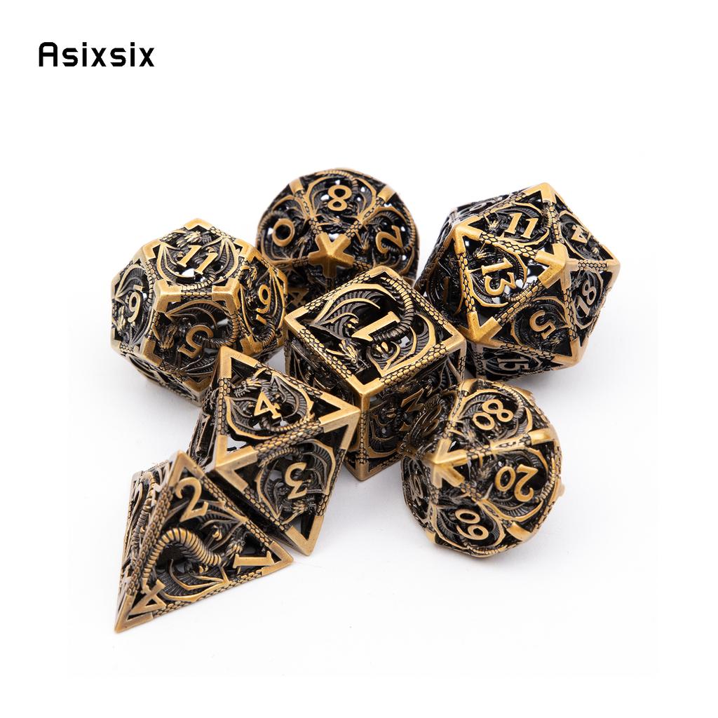7 buc zaruri metalice Dragon negru auriu, set de zaruri poliedrice metalice goale, potrivite pentru joc de rol RPG, joc de cărți