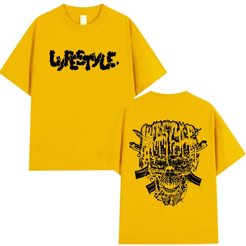 Rapper Yeat Lyfestyle Totenkopf Grafiken Album T-Shirt Herrenkleidung Lässig Baumwolle Kurzarm Sommer Übergröße Streetwear T-Shirts