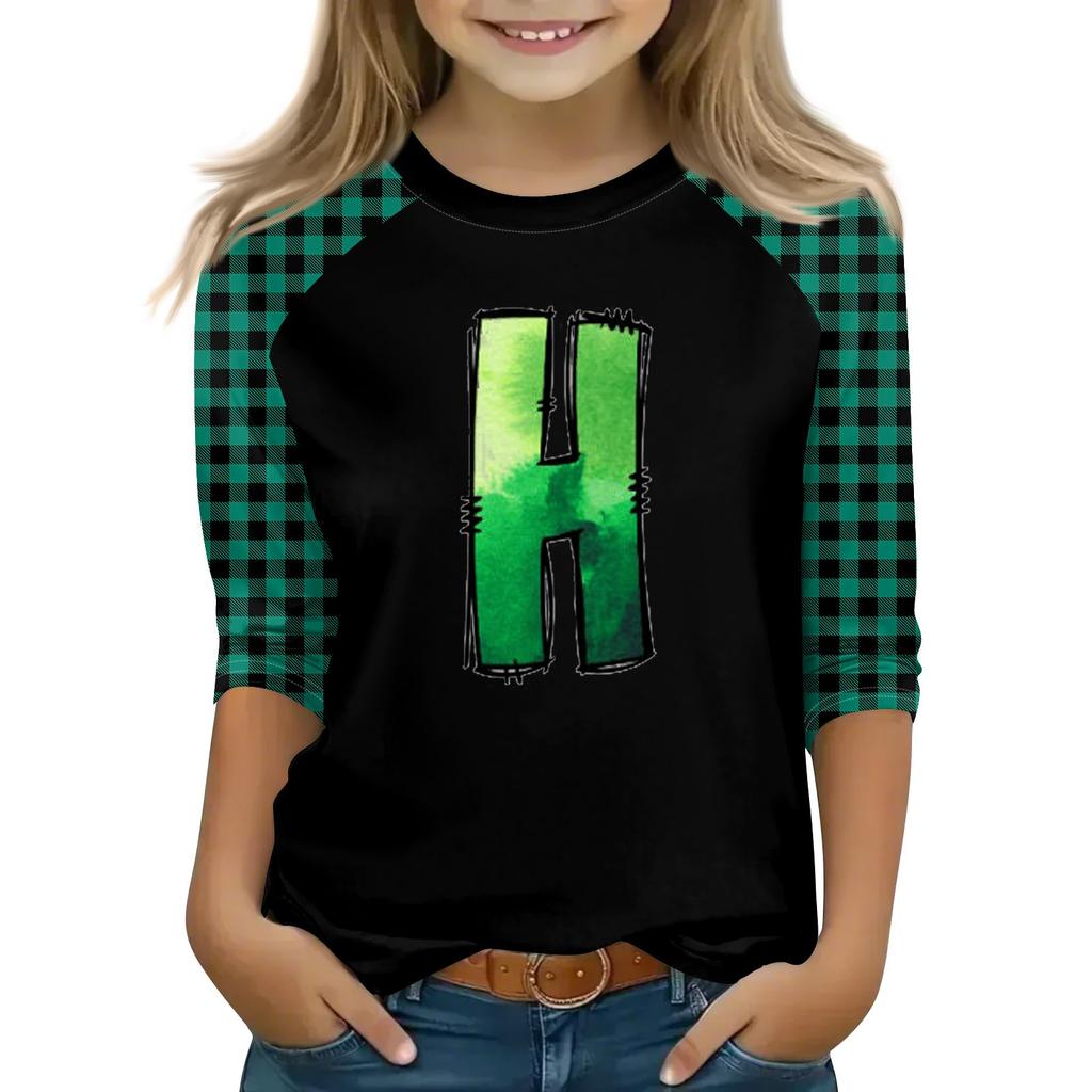 Oberteile für junge Mädchen von 4–16 Jahren, Rundhalsausschnitt, 3/4-Ärmel, T-Shirts, trendige Oberteile, Outfit-T-Shirts