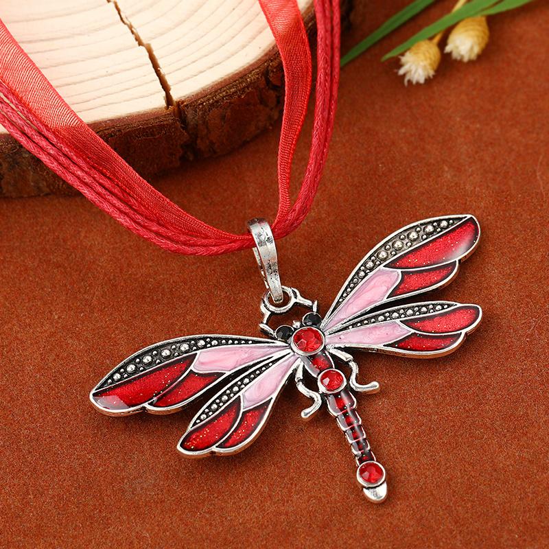 Fashion Crystal Dragonfly Pendant Necklaces For Women Vintage Insect Multi Layers Rope Necklace Jewelry Thanksgiving Gift