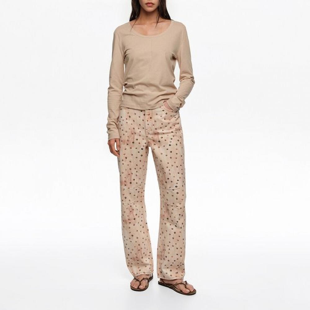 

Bimba Y Lola Barrel Fit Watercolor Dot Denim Trouser Brown B265awn008bra Brown/36