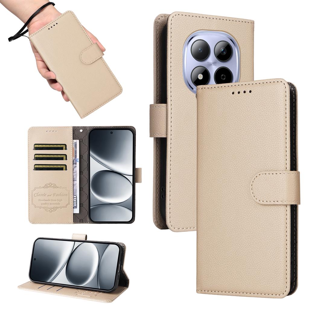 For Xiaomi Redmi Note 15 Pro 5G Case RFID Blocking 3 Card Slots PU Leather Phone Cover with Wrist Strap