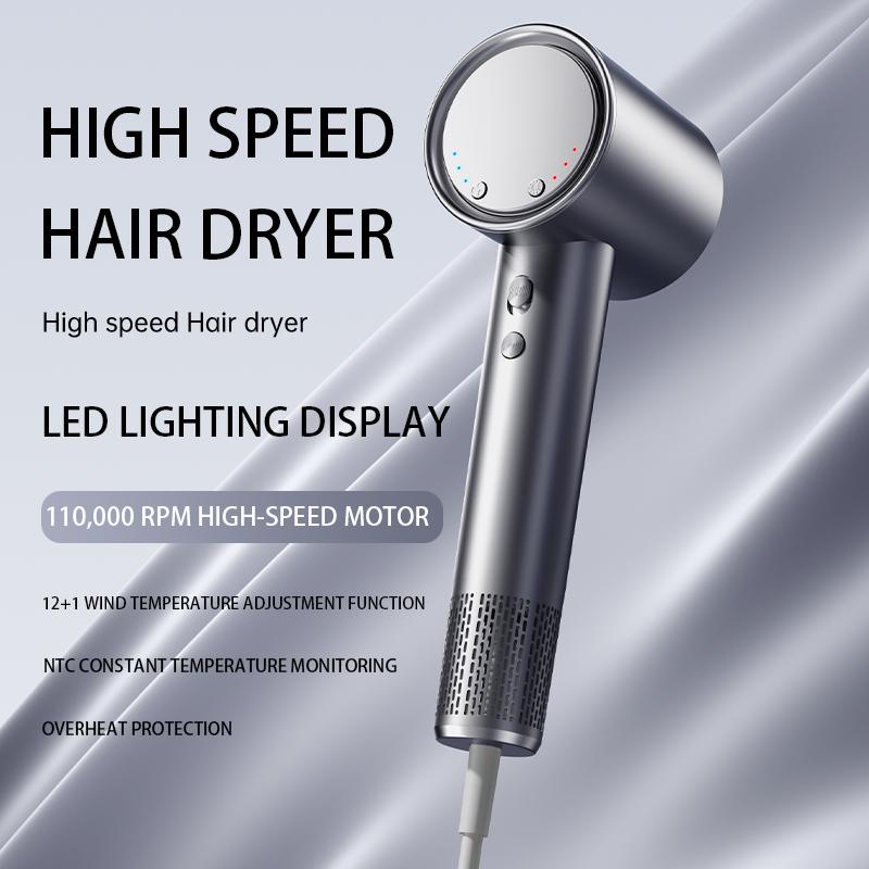 1500W 110000 RPM High Speed Hair Dryer 25m/s Strong Wind LED Display NTC Constant Temp 12+1 Gears Hot Cold Cycle Overheat Protection Home Salon