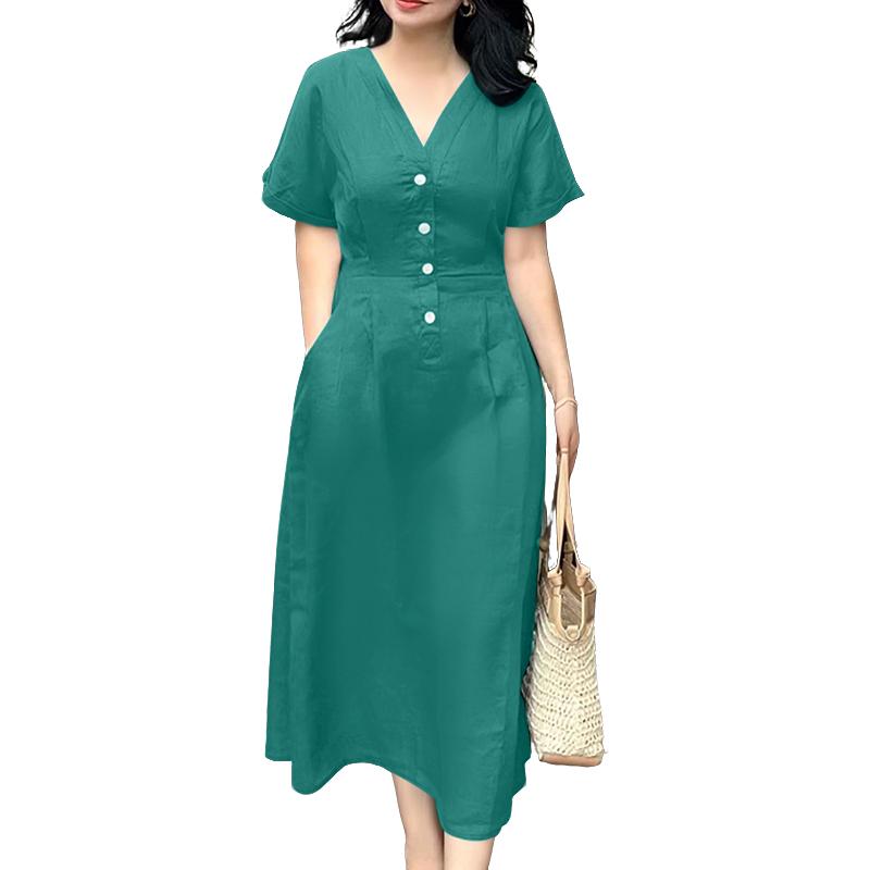 

ZANZEA Женское повседневное свободное летнее платье с коротким рукавом и V-образным вырезом 5XL зелёный