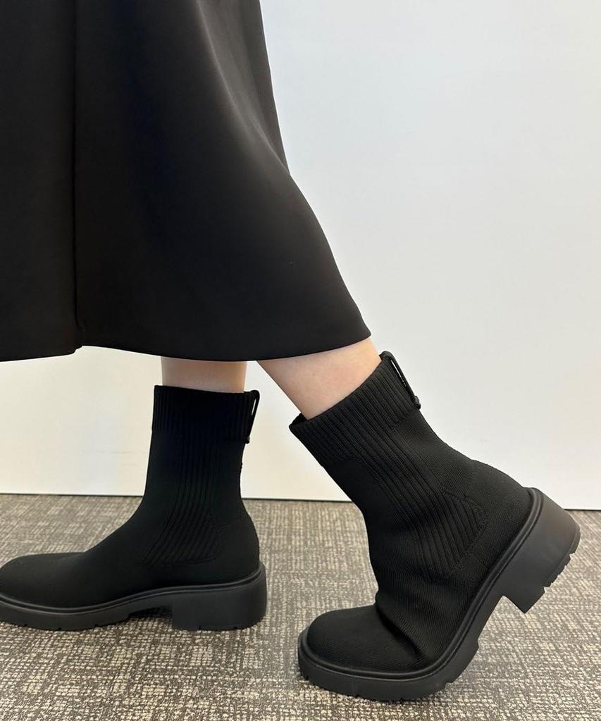 Steppi Washable Side Gore Knit Boots with Stretchy Low Heels and Size 6H Women's Waterproof, Soft, Comfort, SESISW0014, Black,