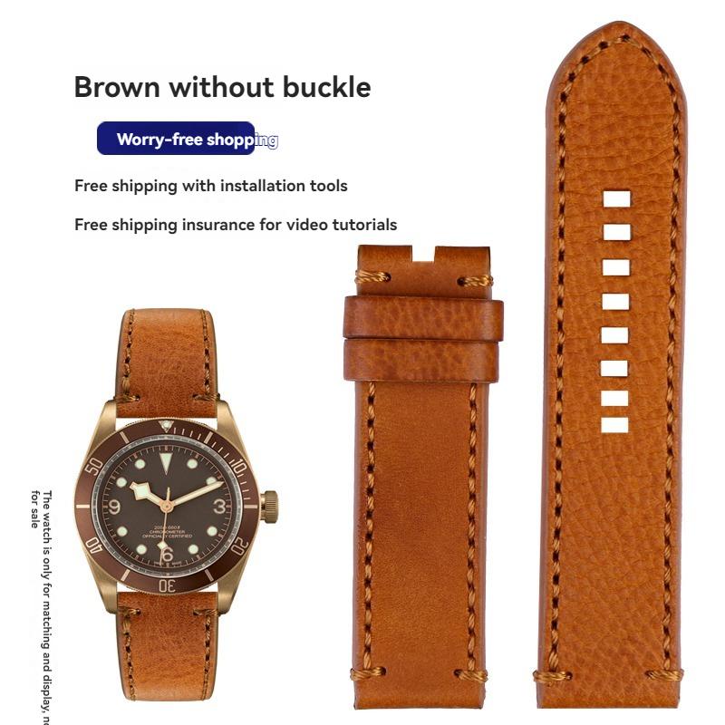 For TUDOR Black Bay Qicheng Bronze Little Red Flower Zenith Vintage Genuine Leather Watch Strap Men 22mm 23mm Cowhide Wristband