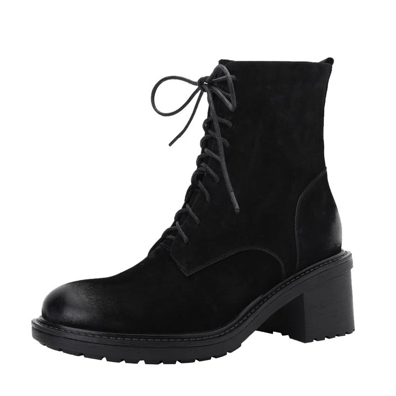 Fashion Hot Nubuck Women Boots Winter Retro and Old Lace-up Shoes Woman Short Boots Ankle Boots Thick Bottom Platform Shoes Cross-tied