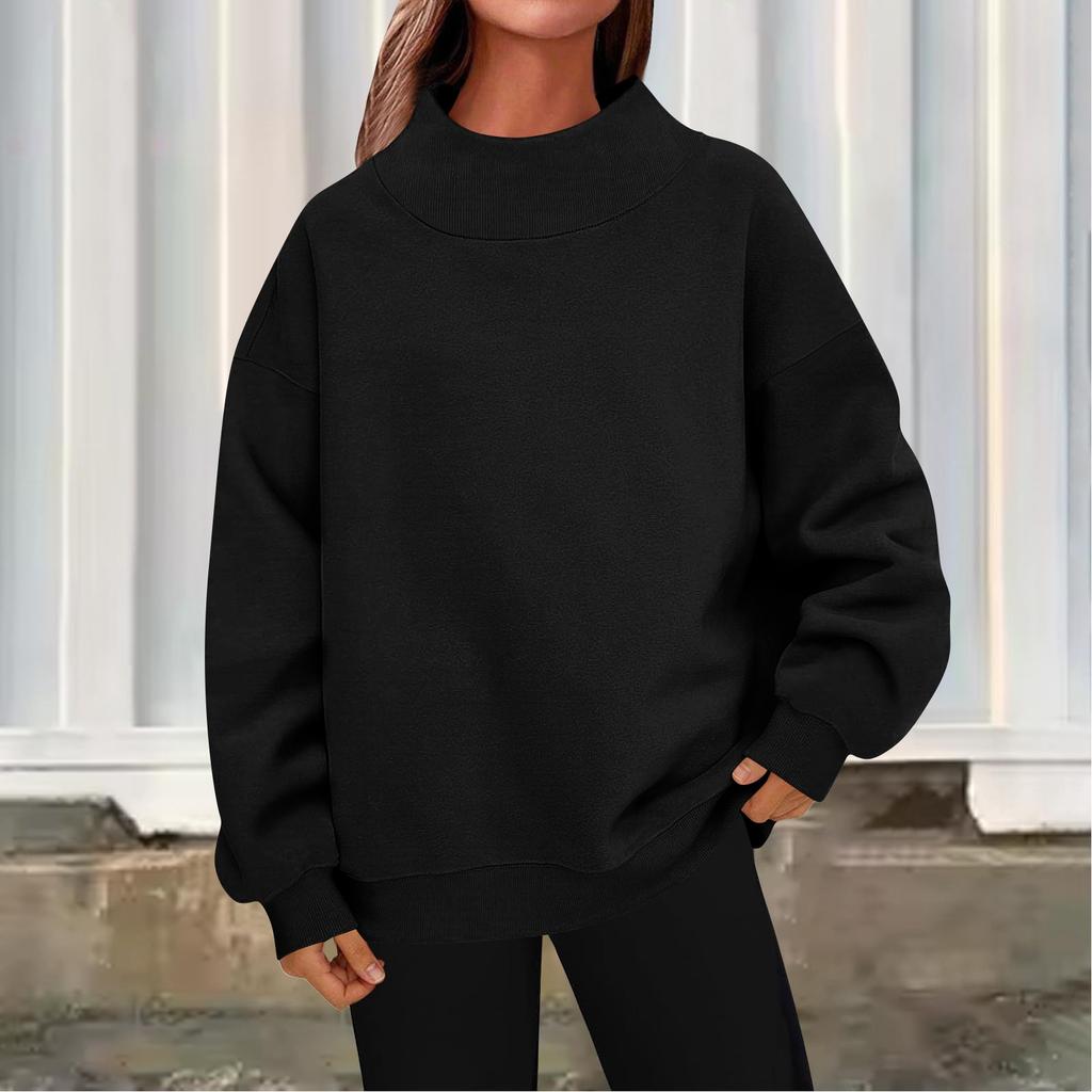 Women's Fashionable Casual Color Round Neck Long Sleeved Pullover Loose Sports Shirt Sweatshirt Top