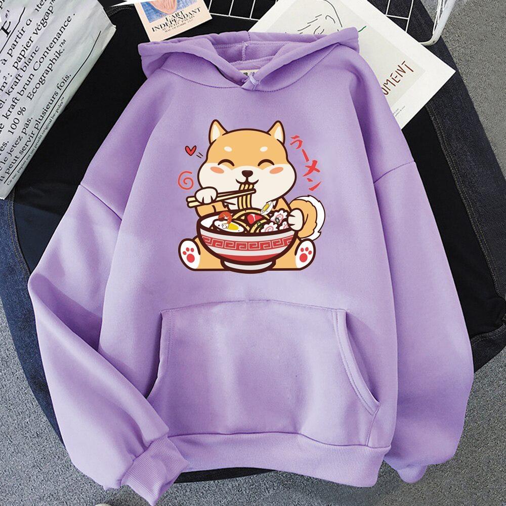 Nouveau Pull Mignon Shiba Inu Ramen Imprimé Mode Femmes Hommes Sweat-shirts à Capuche Manches Longues Décontracté Sweat à Capuche